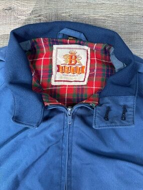 Vintage Baracuta Navy Bomber Jacket with Tartan Lining Button Collar Men’s 40R